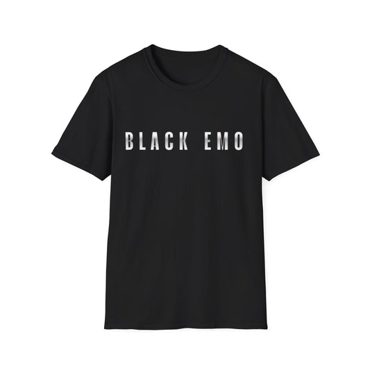 Black Emo Skull T-Shirt — 'BLACK EMO' Graphic Tee with Skull & Crossbones Back Print